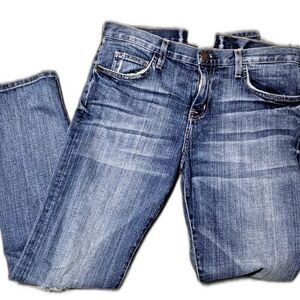 CURRENT/ELLIOTT Women's Blue Distressed Slim Straight Denim Jean 5-Pocket Design